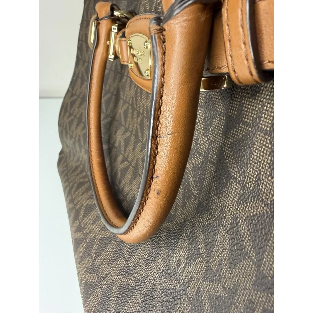 Michael Kors Hamilton East West Brown Leather Purse Handbag Tote MK Logo Print - Picture 5 of 8
